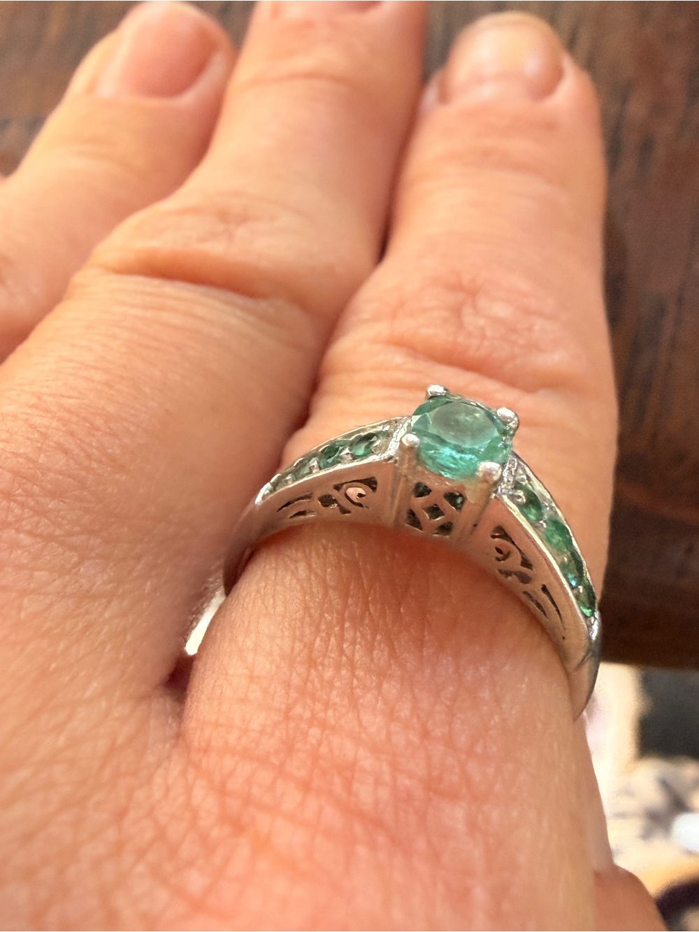 Vintage 925 Silver Natural Emerald Cathedral
Filigree Ring - Size 8